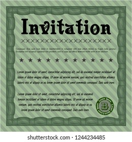 Green Retro invitation. With guilloche pattern and background. Vector illustration. Cordial design. 