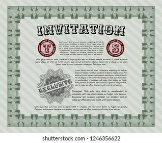 Green Retro invitation. With guilloche pattern. Artistry design. Detailed. 