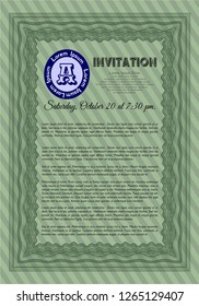 Green Retro invitation. With guilloche pattern and background. Customizable, Easy to edit and change colors. Money style design. 