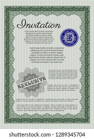 Green Retro invitation. With guilloche pattern. Detailed. Perfect design. 