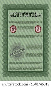 Green Retro invitation. With guilloche pattern. Customizable, Easy to edit and change colors. Money style design. 