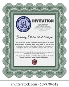 Green Retro invitation. With guilloche pattern and background. Customizable, Easy to edit and change colors. Beauty design. 