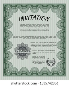 Green Retro invitation. With guilloche pattern and background. Elegant design. Detailed. 