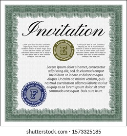 Green Retro invitation. With guilloche pattern. Customizable, Easy to edit and change colors. Retro design. 