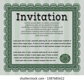 Green Retro invitation. With guilloche pattern and background. Superior design. Detailed. 