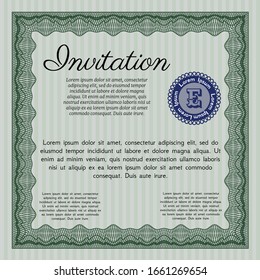 Green Retro invitation. With guilloche pattern. Customizable, Easy to edit and change colors. Modern design. 