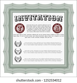 Green Retro invitation. With linear background. Beauty design. Vector illustration. 