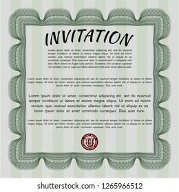 Green Retro invitation. With linear background. Vector illustration. Money style design. 