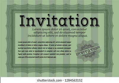 Green Retro invitation. With linear background. Vector illustration. Superior design. 