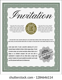 Green Retro invitation. With linear background. Detailed. Beauty design. 