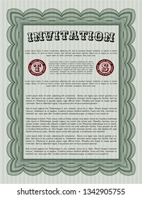 Green Retro invitation. With linear background. Money design. Detailed. 