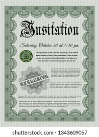 Green Retro invitation. With linear background. Retro design. Vector illustration. 