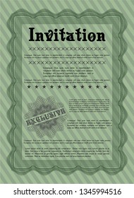 Green Retro invitation. With linear background. Detailed. Retro design. 