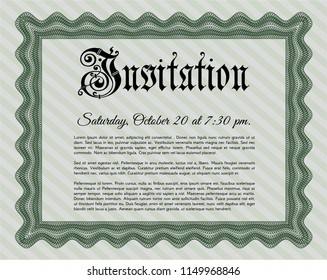Green Retro invitation. Lovely design. Customizable, Easy to edit and change colors. With guilloche pattern and background. 
