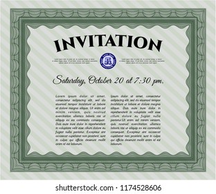 Green Retro invitation. Lovely design. Vector illustration. Easy to print. 