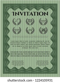 Green Retro invitation. Lovely design. Customizable, Easy to edit and change colors. With great quality guilloche pattern. 