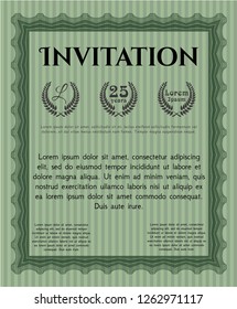 Green Retro invitation. Lovely design. With guilloche pattern. Detailed. 