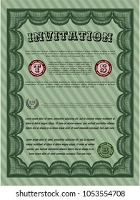 Green Retro invitation. Money design. With linear background. Detailed. 