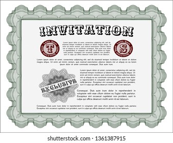 Green Retro invitation. Money design. Detailed. With background. 