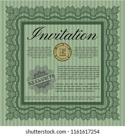 Green Retro invitation. Money Pattern design. With great quality guilloche pattern. Vector illustration. 