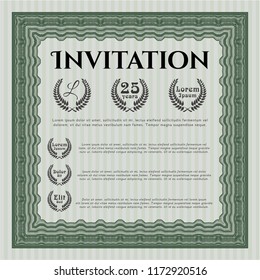 Green Retro invitation. Money Pattern. Detailed. Printer friendly. 