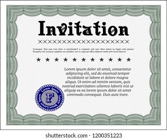 Green Retro invitation. Money Pattern design. Vector illustration. With guilloche pattern and background. 