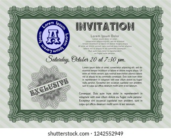 Green Retro invitation. Money Pattern design. Vector illustration. With guilloche pattern. 