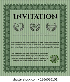 Green Retro invitation. Money style design. Detailed. Printer friendly. 
