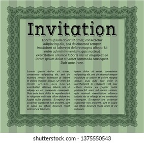 Green Retro invitation. Money style design. Detailed. With linear background. 