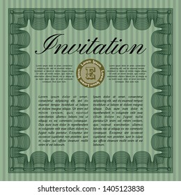 Green Retro invitation. Money style design. Detailed. With background. 
