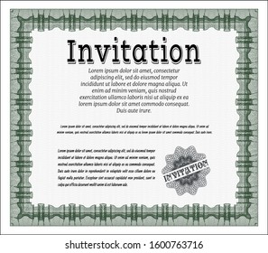 Green Retro invitation. Money style design. Detailed. With great quality guilloche pattern. 