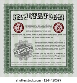 Green Retro invitation. Nice design. Vector illustration. With complex linear background. 