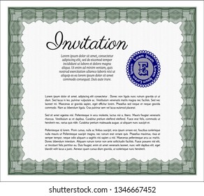 Green Retro invitation. Nice design. Easy to print. Detailed. 