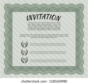 Green Retro invitation. Perfect design. Vector illustration. With great quality guilloche pattern. 