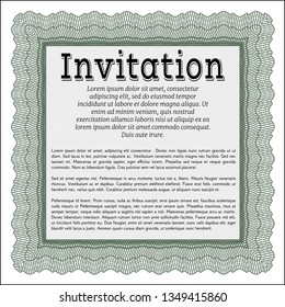 Green Retro invitation. Perfect design. Vector illustration. With guilloche pattern. 