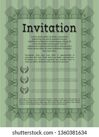Green Retro invitation. Perfect design. With guilloche pattern and background. Customizable, Easy to edit and change colors. 