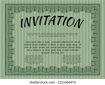 Green Retro invitation. Printer friendly. Vector illustration. Modern design. 