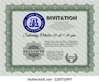 Green Retro invitation. Printer friendly. Modern design. Vector illustration. 