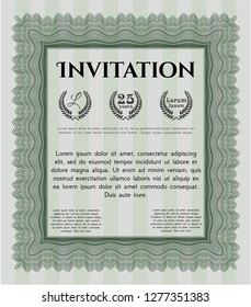 Green Retro invitation. Printer friendly. Retro design. Detailed. 