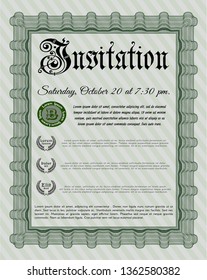 Green Retro invitation. Printer friendly. Detailed. Money design. 
