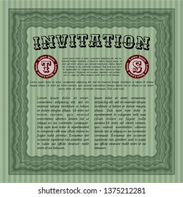 Green Retro invitation. Printer friendly. Detailed. Cordial design. 