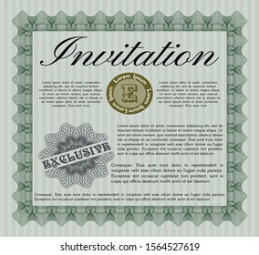 Green Retro invitation. Printer friendly. Detailed. Money Pattern design. 
