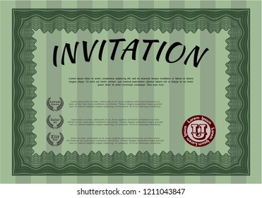 Green Retro invitation. With quality background. Detailed. Cordial design. 