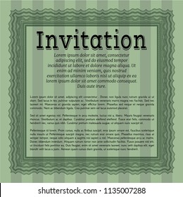 Green Retro invitation. Sophisticated design. With complex linear background. Vector illustration. 