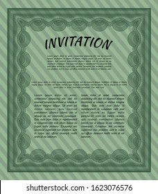 Green Retro invitation. Superior design. Vector illustration. With complex linear background. 