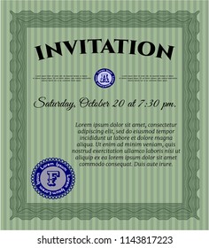 Green Retro invitation template. Artistry design. Vector illustration. With guilloche pattern and background. 