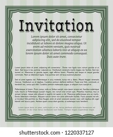 Green Retro invitation template. Artistry design. Vector illustration. With background. 