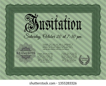 Green Retro invitation template. Artistry design. Vector illustration. Easy to print. 