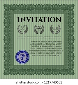 Green Retro invitation template. With background. Artistry design. Customizable, Easy to edit and change colors. 