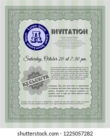 Green Retro invitation template. With background. Money style design. Detailed. 